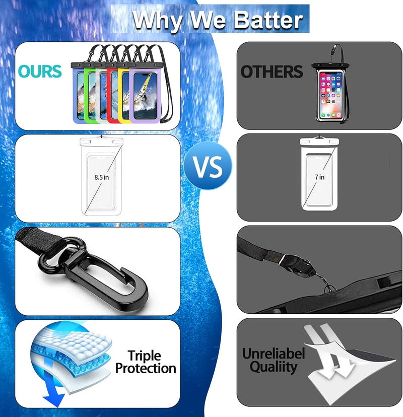 Famoby Up to 8.3" 3 Pack Multicolor Universal Waterproof Phone Pouch, Large Phone Waterproof Case Dry Bag,Protection Level: IP68,Outdoor Sports for Apple iPhone,Samsung,and More,Black,Blue,Pink - Image 3